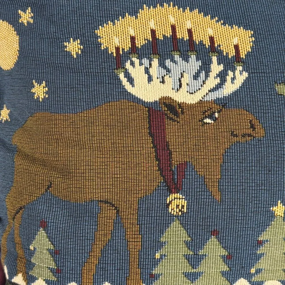 Newport Christmas Tapestry Pillow Moose Winter Holiday Cabin Snow Home Decor EUC